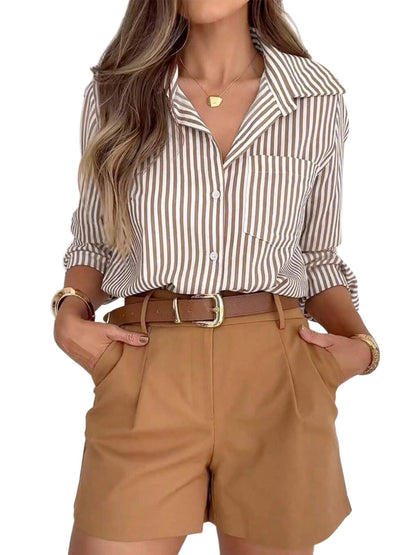 siliteelon Striped Button Down Shirts for Women Dress Shirts Long Sleeve Casual Collared Office Work Shirt with Pocket
