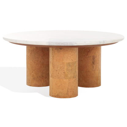 SAFAVIEH Couture Collection Marilynn White Marble/Cork 3-Leg Round Top Coffee Table