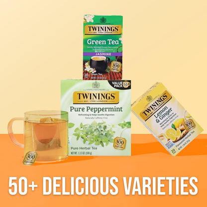 Twinings Lemon & Ginger Herbal Tea - Caffeine-Free, Tangy & Spicy, 120 Individually Wrapped Bags
