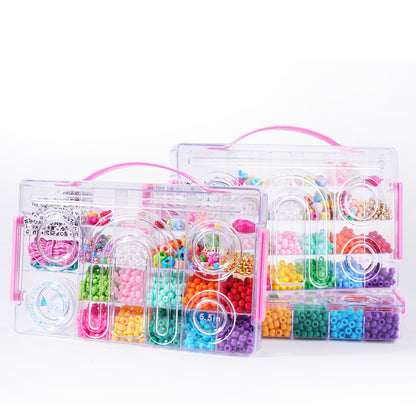 MAKERSLAND Jewelry Making Kit with Bead Board DIY Craft Kits Kandi Pony Beads Bulk Clay Bead for Bracelet Necklace Making, Keychains, Storage Box with Handle and Tray for Kids Adults Birthday Gift