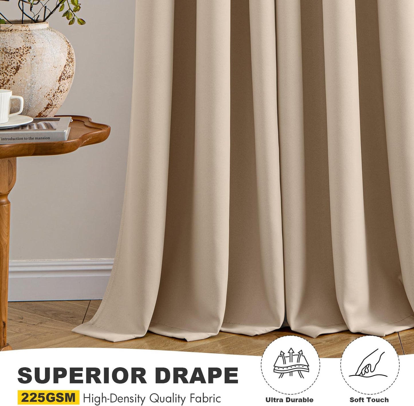 MIULEE Blackout Curtains - Thermal Insulated Room Darkening Drapes | 72-Inch Beige Grommet Panels (Set of 2)