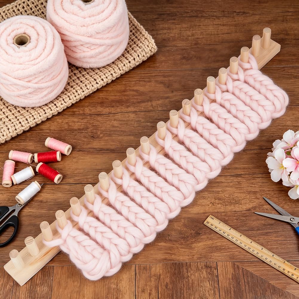 PH PandaHall 0.8m Chunky Blanket Loom Knitting Kit, Adjustable Size Hand Knitting Kit DIY Wooden Weaving Blanket Maker Yarn Crochet Loom Frame for DIY Hand Yarn Crafts Beginner