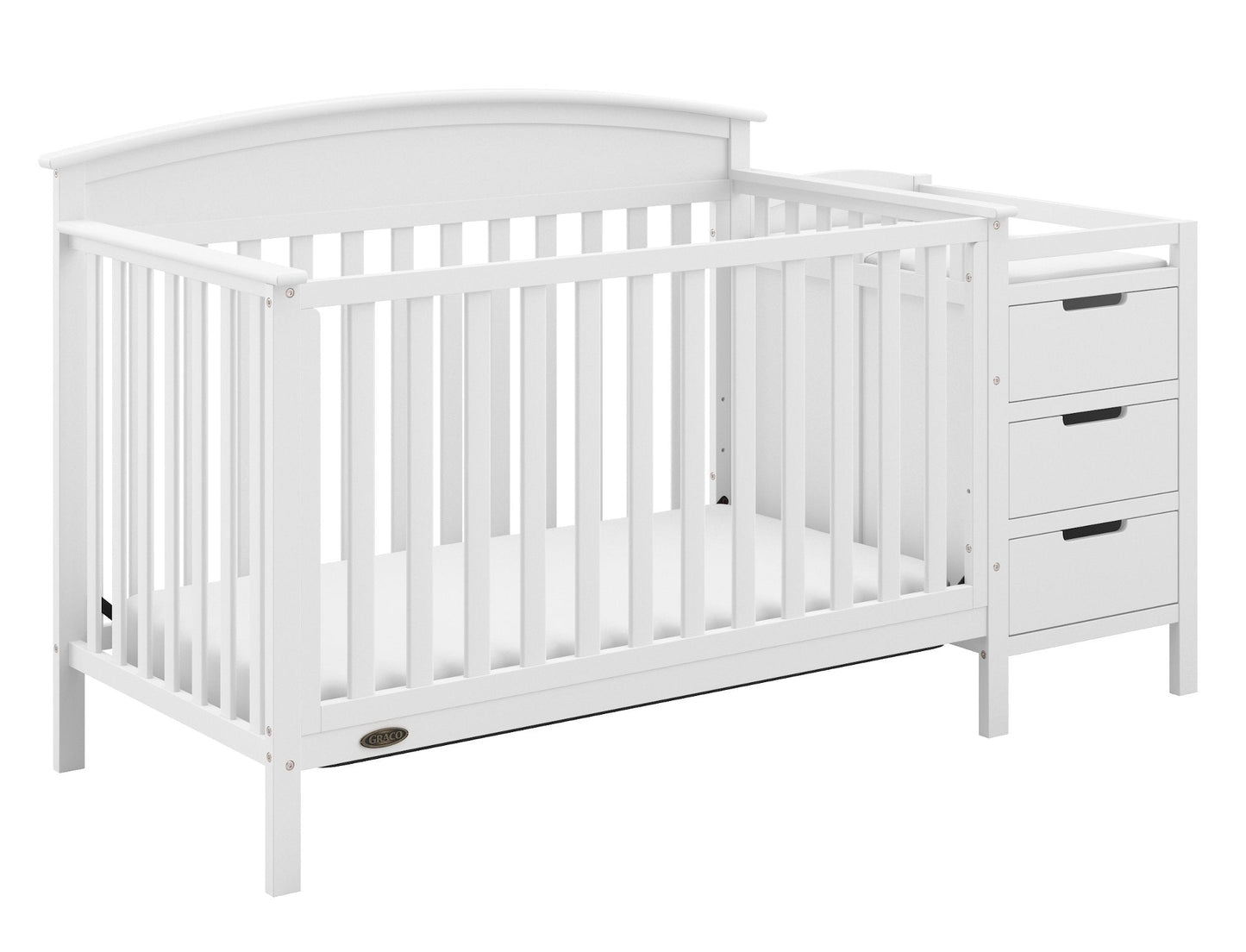 Graco Benton 4-in-1 Convertible Crib and Changer – GREENGUARD Gold Certified, Crib & Changing-Table Combo, Water-Resistant Changing Pad, Converts to Toddler Bed, Daybed and Full-Size Bed (White)