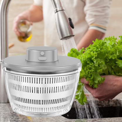 Vegetables Washer Dryer,4L Large Capacity Fruit Vegetable Strainer Spinner,USB Electric Salad Lettuce Spinner,Automatic Compact Salad Cleaner and Dryer for Home Kitchen(White)