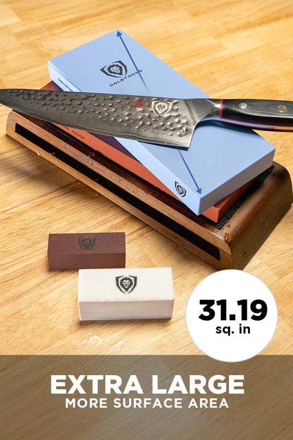 Dalstrong Whetstone Set #1000/#6000 — XL Corundum Sharpening Stones — For Restoring Dull Knives, Maintaining Any Kitchen Blade, Beginner to Pro — Non-Slip Base, Angle Guide, Customer Support