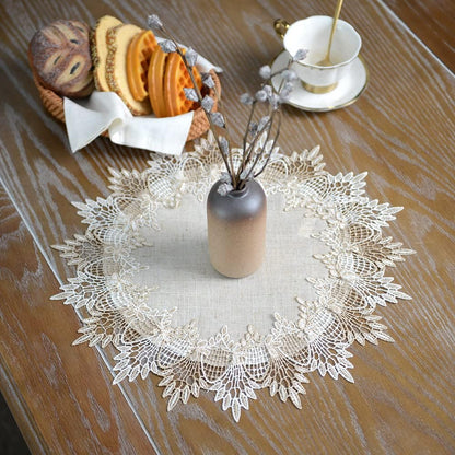 15 Inch ARTABLE Grey Lace Doily Linen Table Topper Scarf Placemat Round Small Coffee Farmhouse Table Cover Rustic