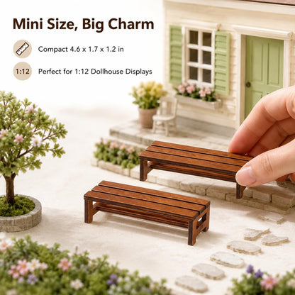 DECHOUS 2 Pack Miniature Wooden Bench for Dollhouse Furniture - Fairy Garden Bench Dollhouse Accessories for Doll House Garden Park Decoration