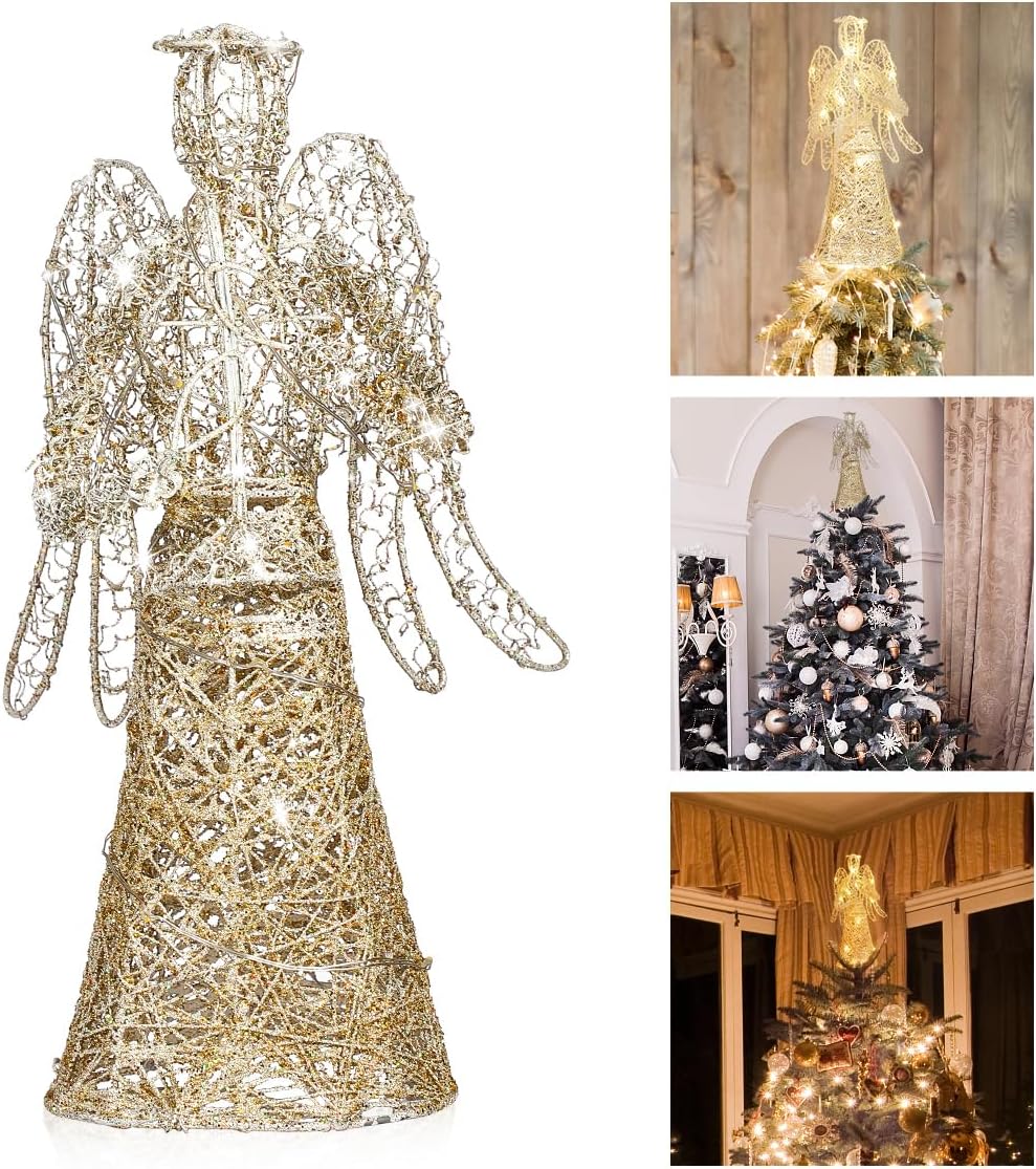 PRETYZOOM Exquisite Glitter Angel Christmas Tree Topper Figure Treetop Ornament for Festival Home Decor
