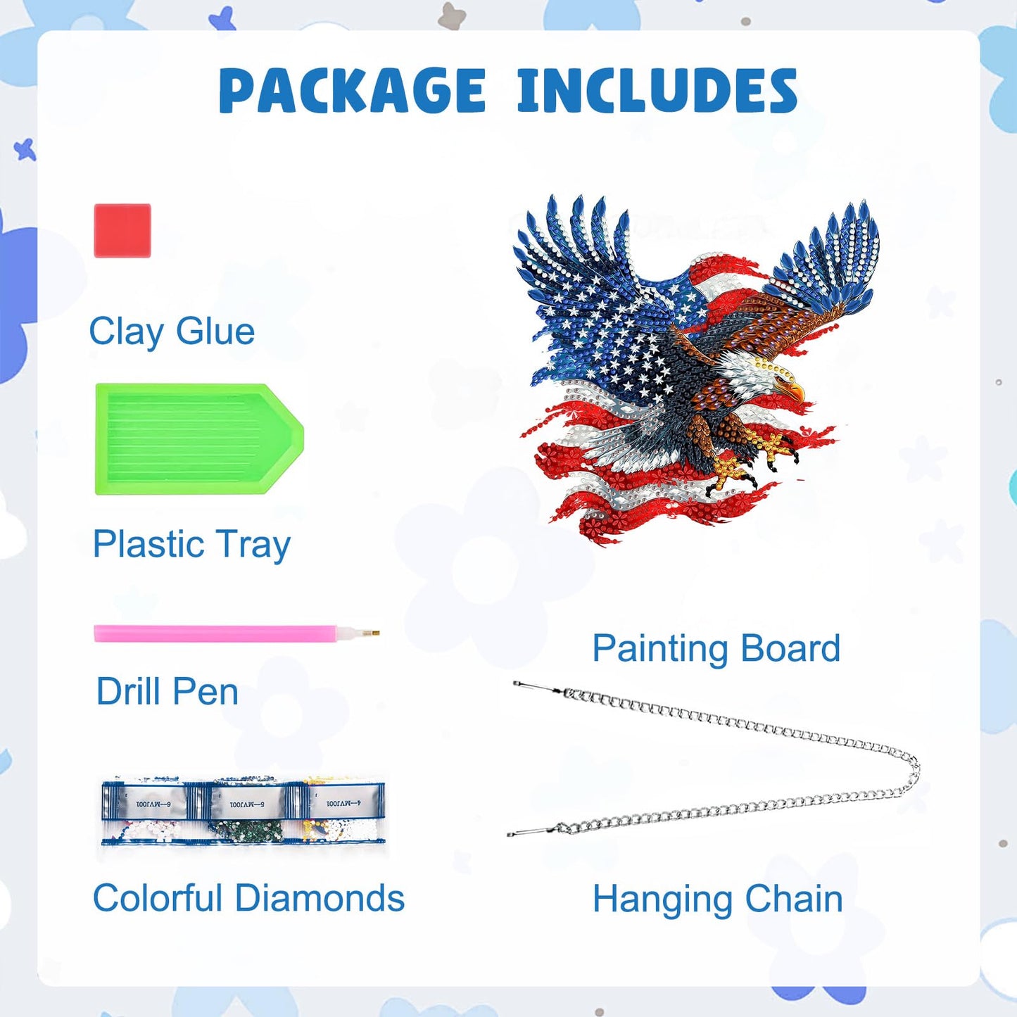 MAXBYE Hanging Diamond Art Kits for Adults Eagle, Special Crystal Double Sided Pendant DIY Diamond Art Painting Kits for Beginners Gift Wall Home Decoration 8×8 inch (4th of July)