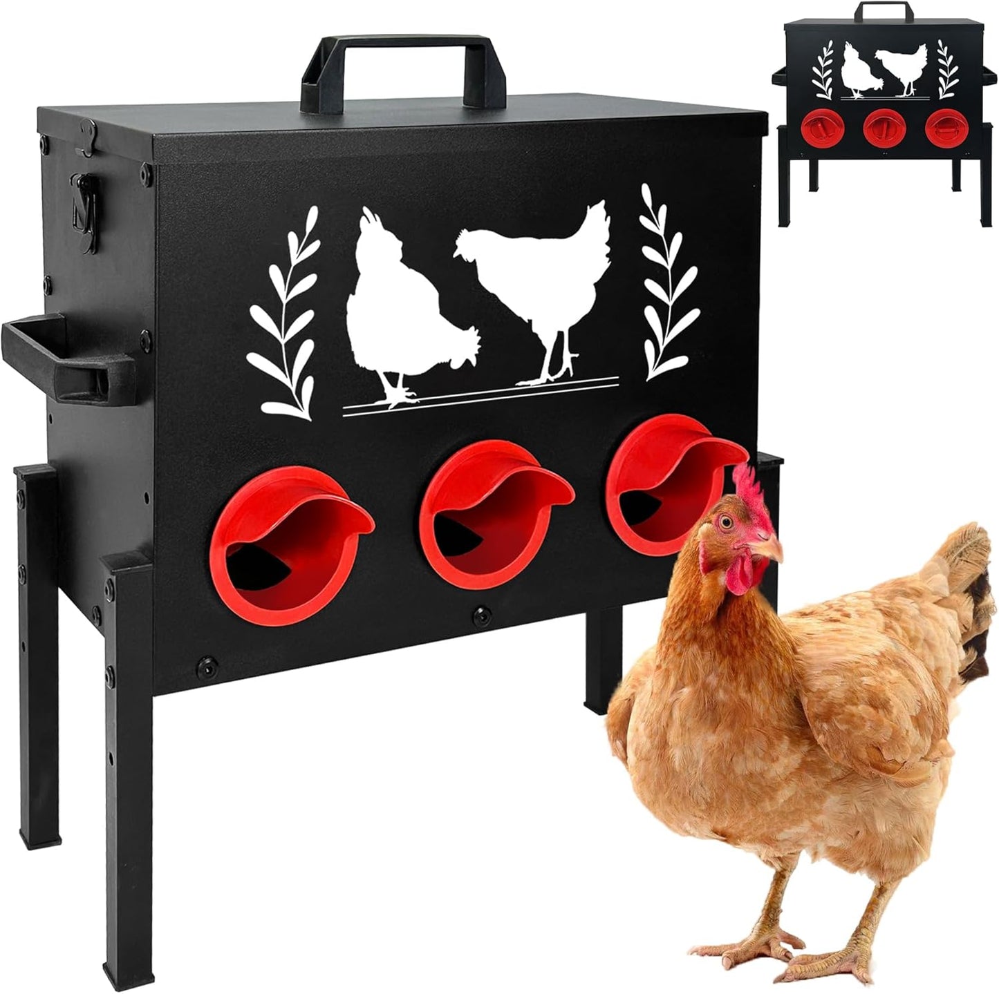koretech 30 lb 6 Chicken Feeders, Capacity Port Automatic Chicken Feeder, Metal Chick Feeder with Locking Lid and Legs