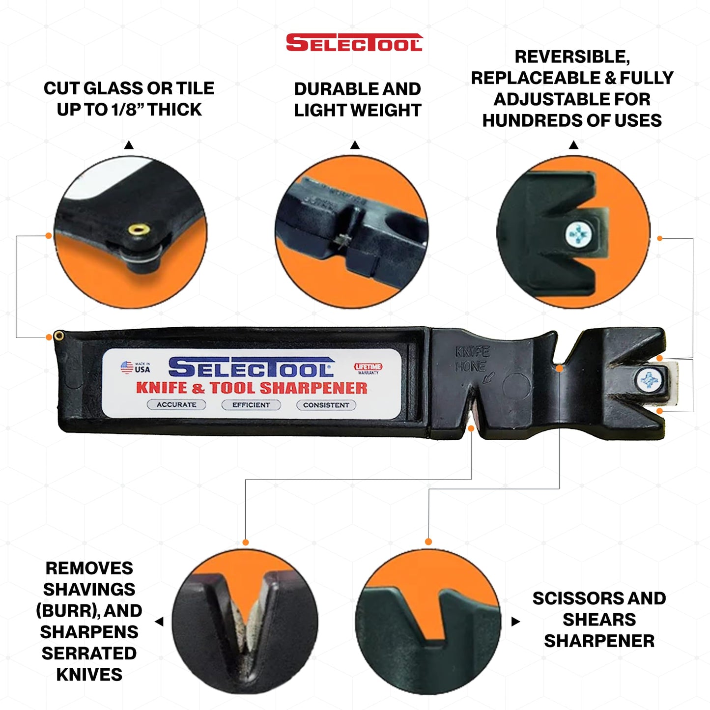 SELECTOOL Knife & Tool Sharpener, Father’s Day Gift for Dad, Manual Blade Sharpener for Kitchen Knives, Pocket Knives, Scissors, Axes & Outdoor Tools, Made in USA