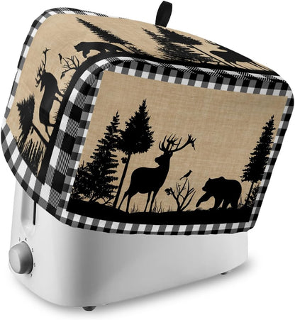 Toaster Cover 2 Slice, Christmas Animal Moose Elk Xmas Tree, Dust-Proof Cover with Pockets for Kitchen Appliance