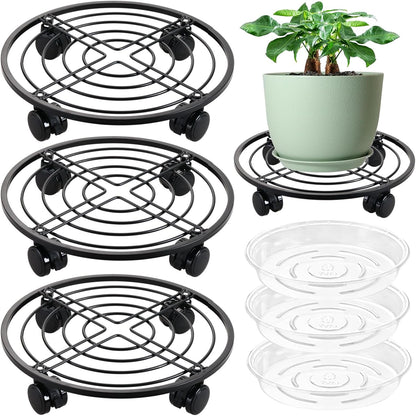 lucpur 12" 3 Packs Metal Plant Caddy with Wheels Large Rolling Plant Stands Indoor Wheeled Plant Dolly Heavy-duty