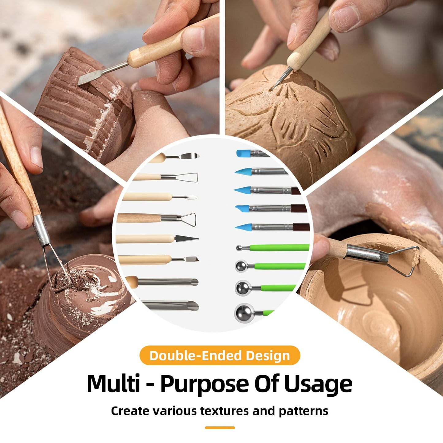 Mepubby 38 Pcs Pottery Tools & Air Dry Clay Tools Kit – Modeling Tools Set for Carving, Shaping, Molding & Crafting – Ideal for Polymer Clay, Ceramic, Air Dry Clay – for Beginners, Hobbyists, Artists