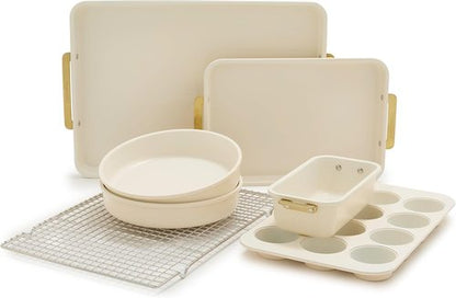 GreenPan Bakeware Set - 7 Piece Nonstick Ceramic Baking Sheets & Pans | PFAS & BPA Free, Cream