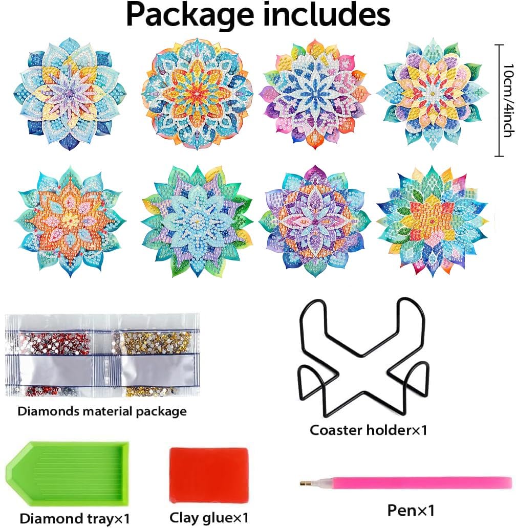 8 PCS Succulent Diamond Art Coasters with Holder, DIY Flowers Diamond Painting Coasters Kits for Adults, Non Slip Hardwood Bases Plants Mosaic Dot Painting Coaster Gift Set for Beginners 4x4 Inch