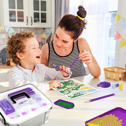 CXJINZE Diamond Painting Tools Accessories Storage-Kit - 111Pcs 5D Set Portable Tool Box with Handle Craft Jewelry Bead Storage Purple Box Art Trays for Diamond Painting Accessories and Tools