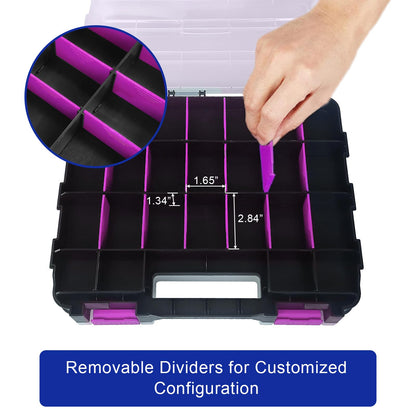 Tools Organizer Box Small Parts Storage Box 50-Compartment Double Side Hardware Organizers with Removable Plastic Dividers for Screws, Nuts, Nails, Bolts, Purple