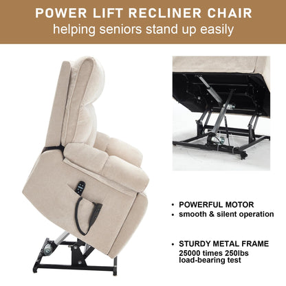 RHHVVR Oversized Power Lift Recliner Chair for Adults, Large Electric Lift Recliners with Massage Heating, Medium-Firm Electric Lay Flat Reclining Chair Sofa for Living Room, Chenille Beige