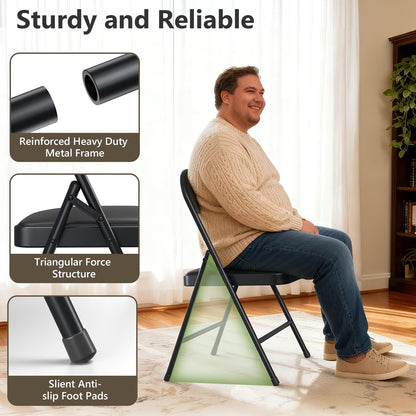 MAKE CHANGES Folding Dining Chairs Set of 10 - Modern PU Leather Folding Chairs with Cushion Seat & Back Metal Legs Kitchen Chairs Folding Chair Set for Kitchen/Living Room/Bedroom/Parties (Black)