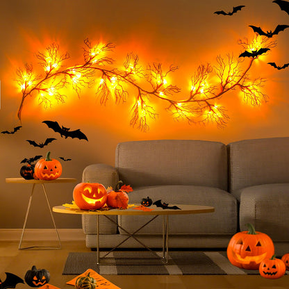 Joyhalo Halloween Garland with Lights Decorations with Pumpkin Lights,Battery Operated 6FT 47 LED Halloween Willow Vine Twig Garland for Mantle,Wall,Fireplace and Halloween Decorations