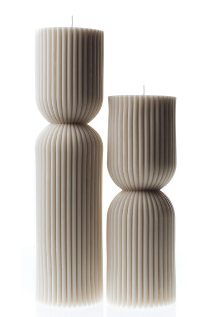 LAWA Hourglass Pillar Candle - Large Beautiful Handmade Pillar Scented Soy Wax Elegant Bubble Aesthetic Candle Housewarming Gift Home Room Shelf Decor Idea - White (Set of 2)