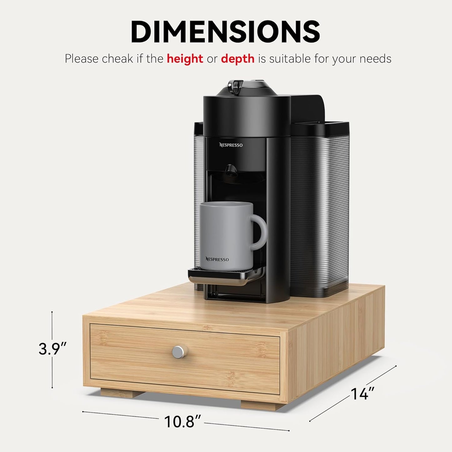 Premium Bamboo Coffee Pod Drawer for Nespresso Vertuo Capsules (NV140), Holds 40 Big or 52 Small Vertuoline Pods