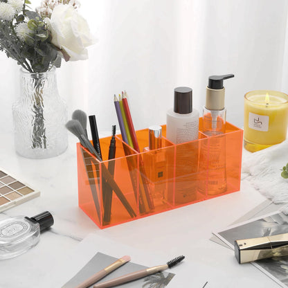 HappyDino Pen Holder for Desk Neon Acrylic Pencil Holder Cup Makeup Brush Storage Organizer for Vanity, Neon Orange