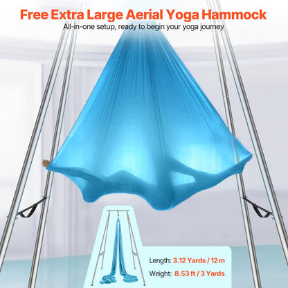 VEVOR Aerial Yoga Frame & Hammock, 551.15 lbs Load Capacity, 9.68 ft Height Professional Training Swing Stand Comes with 13.1 Yards Aerial Hammock, Yoga Rig for Indoor Outdoor, Blue