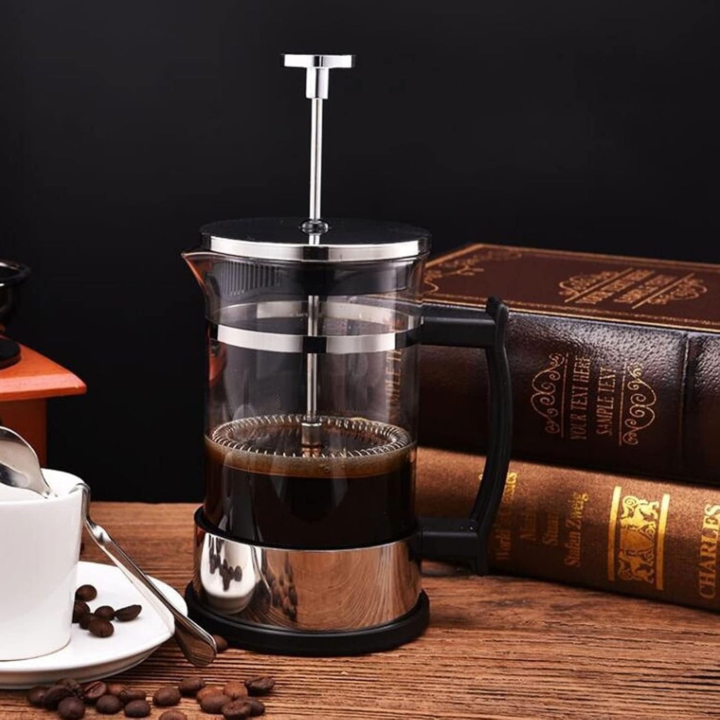 French Press Coffee Maker, 11.8oz Borosilicate Glass Carafe with Triple Filters for Espresso and Tea