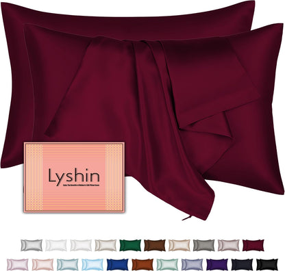 Skiennix Mulberry Silk Pillowcases - King Size 2-Pack with Hidden Zipper | Soft, Breathable, Cooling - Burgundy Red