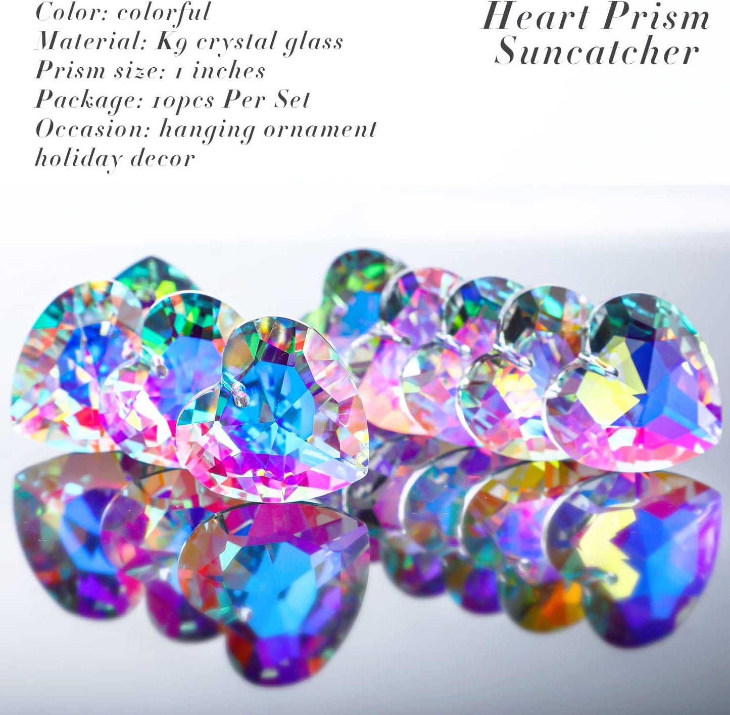 12pcs 27mm Colorful Crystal Heart Prism Suncatcher, Heart Prism Chandelier Drop Parts Window Sun Catcher Crystals