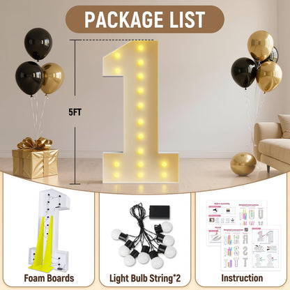 Mixifox Marquee Numbers 5 Feet Tall Large Light Up Numbers 3 for 3rd 13th Birthday Party Decorations Girl Boy Big Anniversary Decor Giant Light Up Sign Foam Board