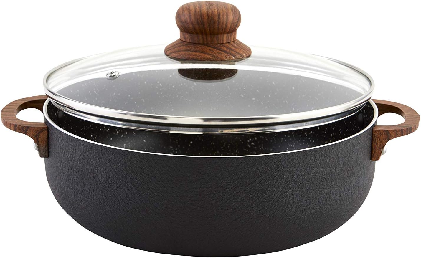 IMUSA USA Black 4.4Qt Stone Caldero with Woodlook Handles, 4.4 Quart