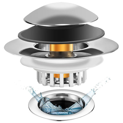 Universal 3 in 1 Bathtub Drain Stopper, Pop up Tub Stopper Bathtub Drain with Filter Basket, Anti-Clogging Bath Tub Drain Stoppers Fit 1.45-1.8” Hole,Bathtub Drain Hair Catcher