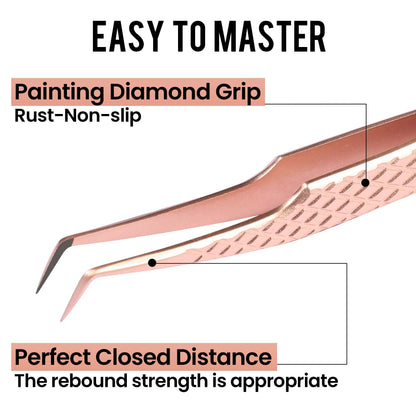 Fiber Tip Lash Tweezers For Eyelash Extension 4 Pcs Tweezers Professional Artist Tech Work Kit Tools,Best Volume Eyelash Lashes Extensions Precision Supplies Volume Boot 90 45 Degree(Rose Gold)