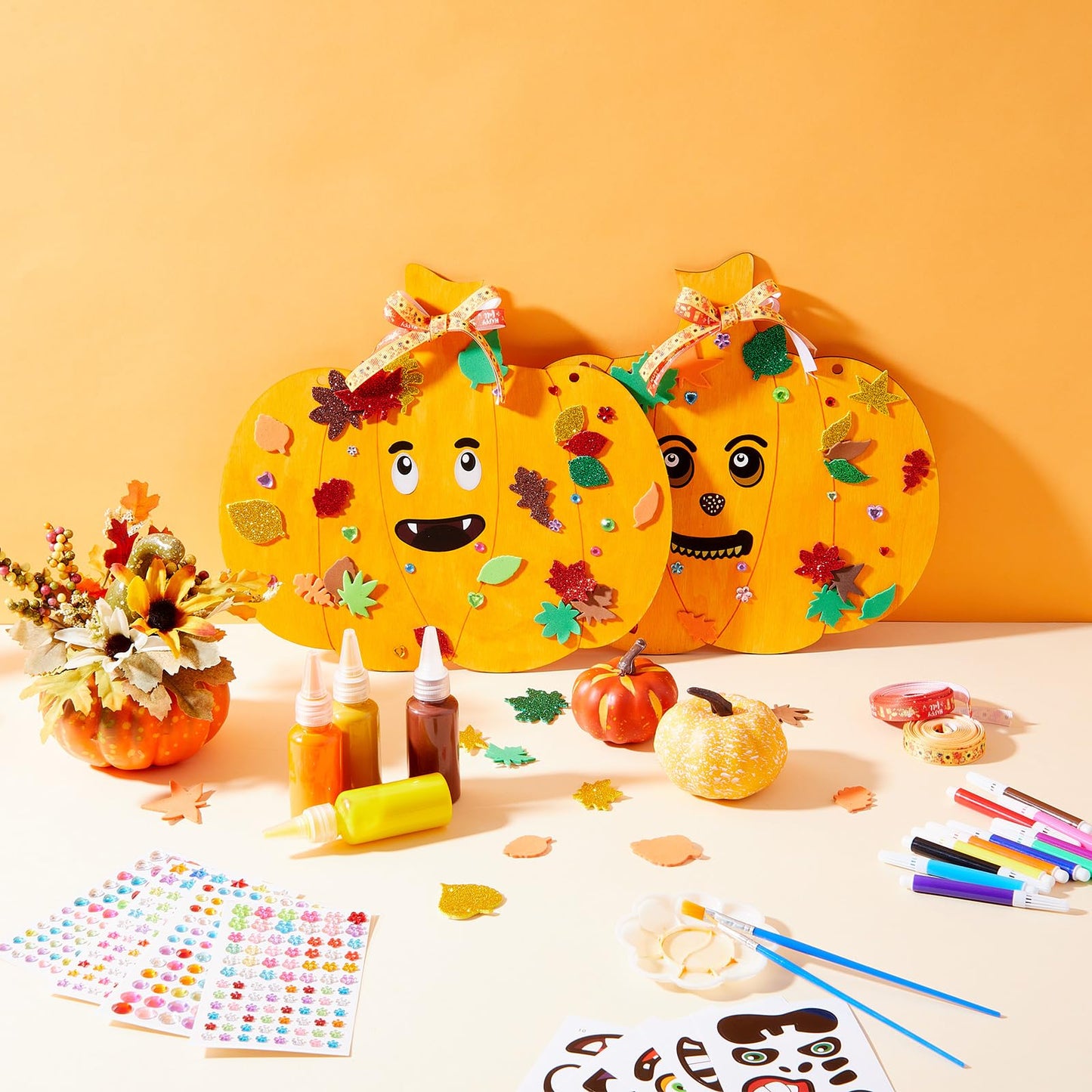 Faccito 24 Pcs Thanksgiving Large Wooden Pumpkin Cutouts 11 Inches Unfinished Wooden Cutout Blank Pumpkin Shape Painting Kits