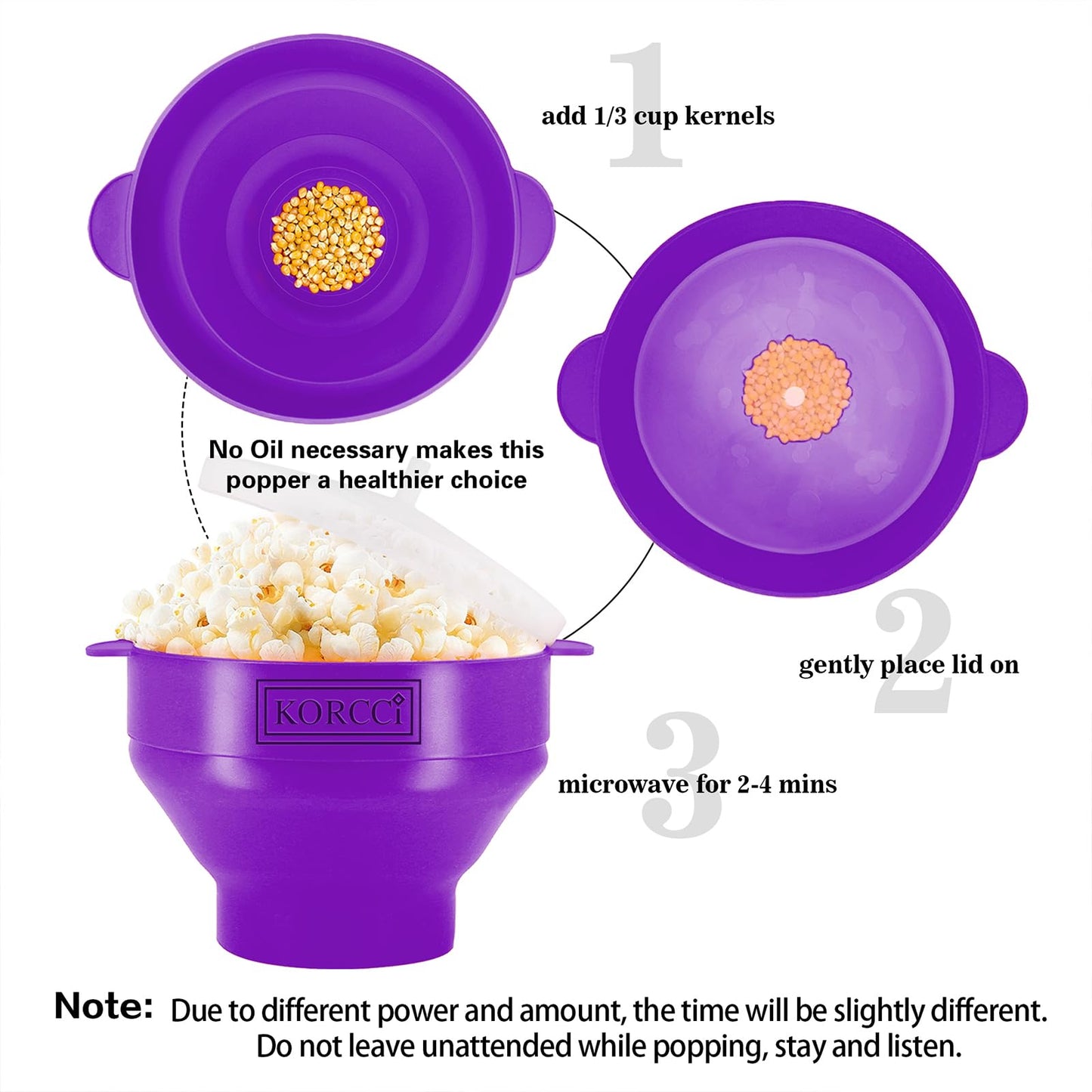 The Original Korcci Microwaveable Silicone Popcorn Popper, Microwave Popcorn Popper, Collapsible Microwave Popcorn Maker Bowl, No Oil Required, Use In Microwave, Dishwasher Safe (Blue)