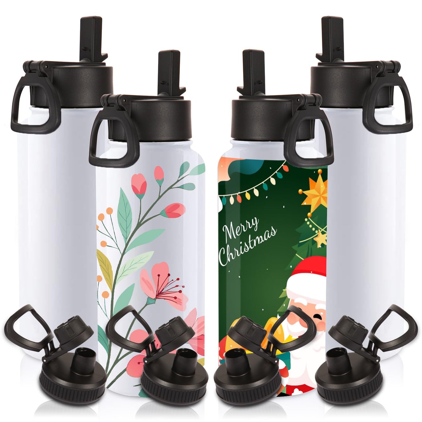 Volhoply Sublimation Insulated Water Bottles Blank Bulk 4 Pack, 32 oz Stainless Steel Sports Bottle with Straw, Double Walled Vacuum Metal Water Flask with Wide Mouth(Sublimation,4)