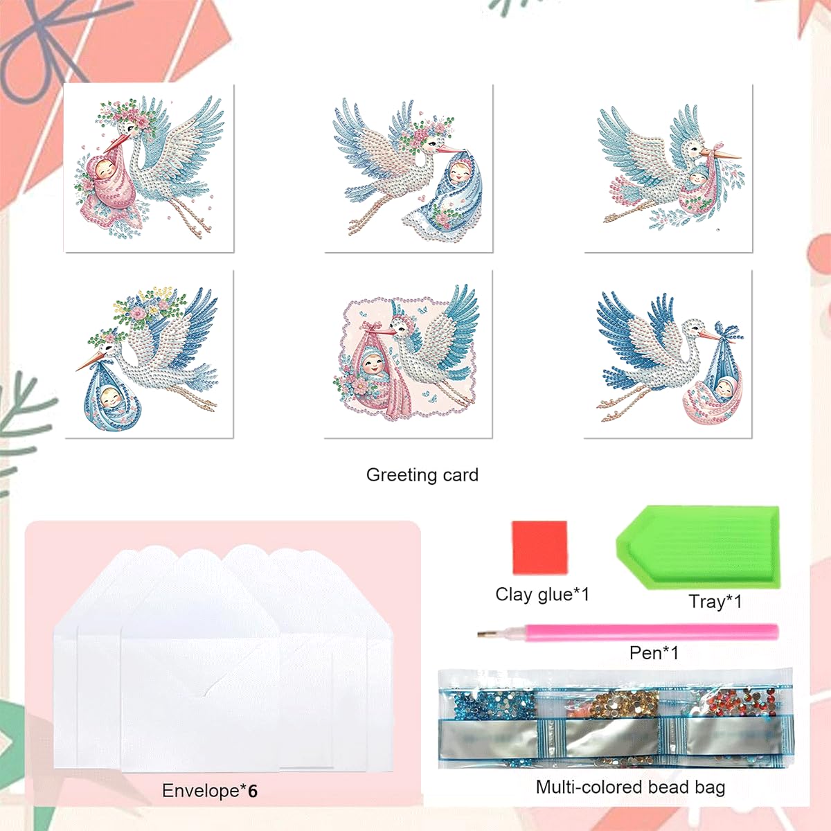 DDGYP 6 Packs Diamond Art Painting Greeting Cards, 5D DIY Diamond Art Cards with Envelopes, Adult DIY Diamond Art Kits, Handmade Greeting Card Set for New Family Celebrations & Gift Giving