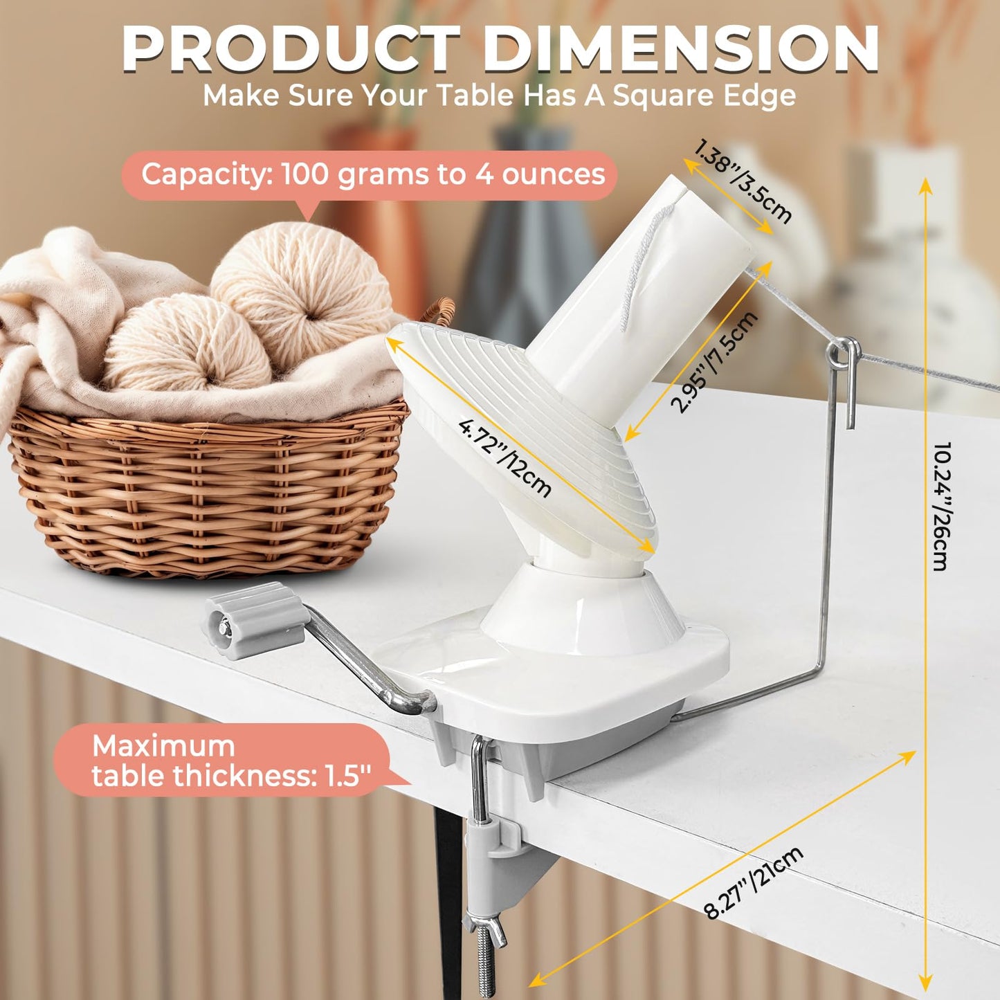 NATGAI Yarn Winder, Hand-Operated Yarn Ball Winder, Yarn Cake Winder, Manual Wool Winder Holder for Crocheting with Lower Noise, Make Neat 3.5OZ Yarn Cake (Grey)