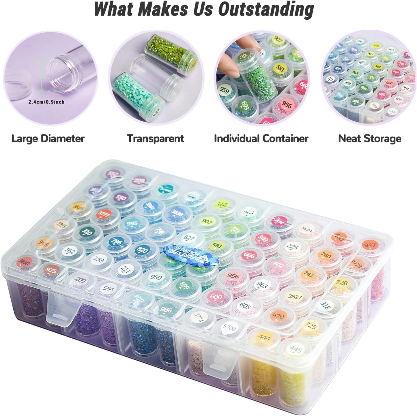 forever young Diamond Painting Storage Containers, 1 Pack 60 Grids Bead Organizer and Diamond Painting Labels, Bead Organizers and Storage for Diamond Art Accessories, Diamond Bead Storage