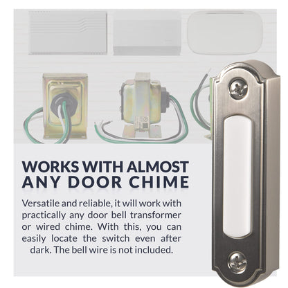 Newhouse Hardware LED Lighted Metal Door Chime Push Button (Oil-Rubbed Bronze) | Surface Mount Lighted Door Bell Button | Replacement Wired Doorbell Button for Most Door Bell Chimes