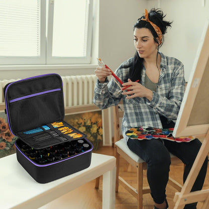 Chfine Acrylic Paint Organizer Holds 42 Bottles (2 fl oz), Craft Paint Organizer for Acrylic Painting with Foam Insert and Inner Storage Pocket, Ideal for Artists (Case Only)