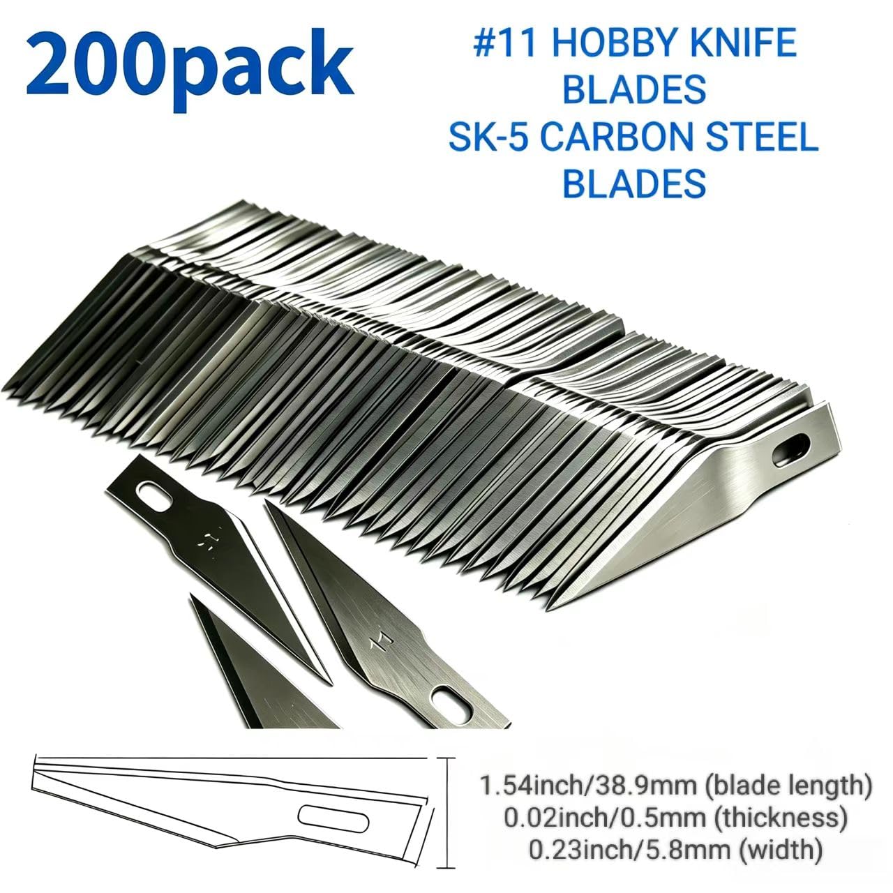 FJSENR Thickened #11 Hobby Knife Blades, SK-5 Carbon Steel, 200 Pack, Precision Exacto Blades for Phone Film Trimming, Craft & Model Cutting