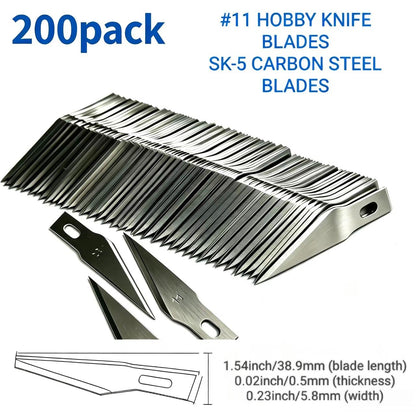 FJSENR Thickened #11 Hobby Knife Blades, SK-5 Carbon Steel, 200 Pack, Precision Exacto Blades for Phone Film Trimming, Craft & Model Cutting