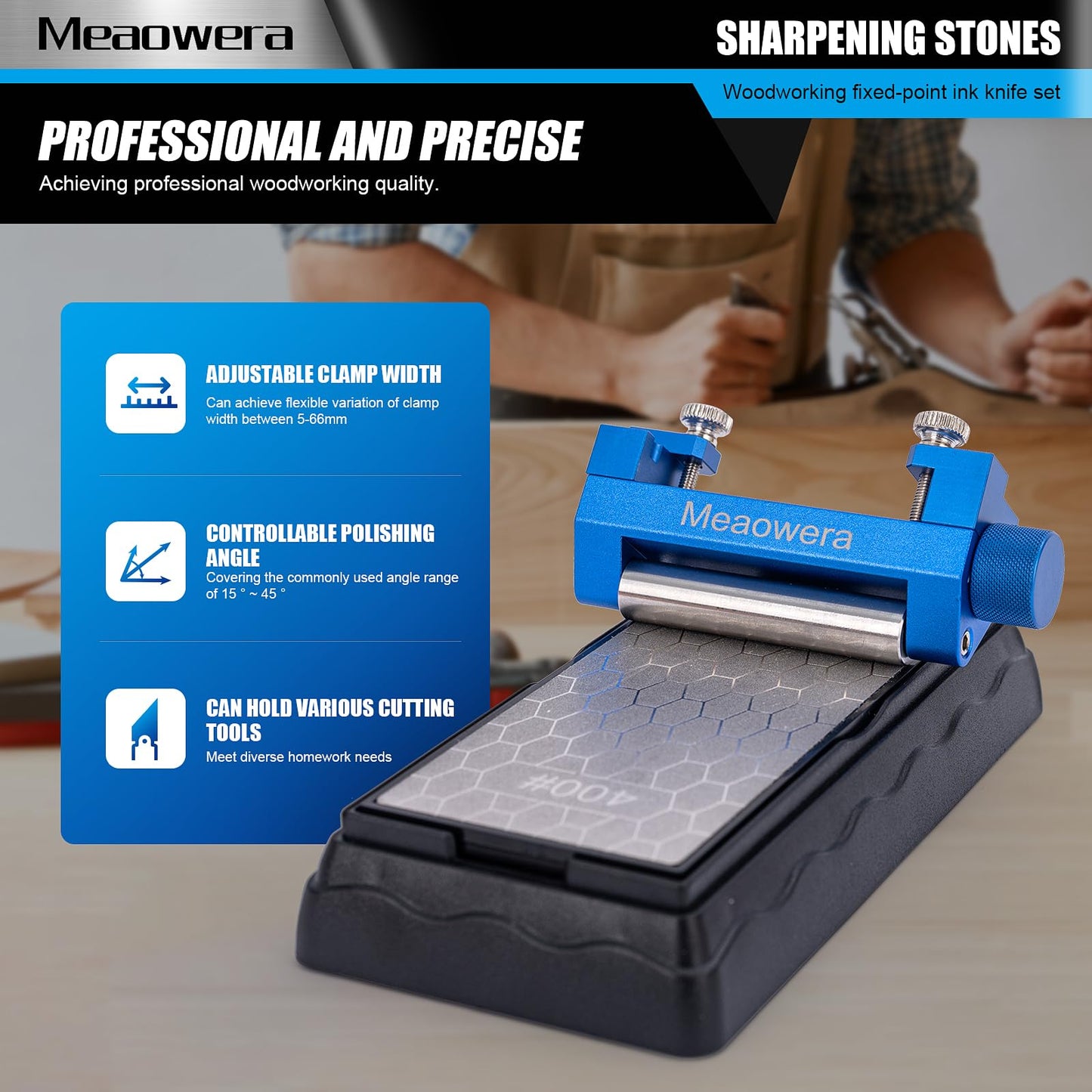 Chisel Sharpening Kit with Adjustable Honing Guide – Wood Chisel Sharpener for Chisels and Planer Blades – Precision Angle Control – No Sharpening Stone Included