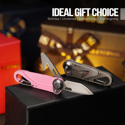 TACRAY Vinto 5-in-1 Small Pocket Knife – Ultra-Light Compact Multitool with Utility Knife, Seatbelt Cutter, Bottle Opener, Flathead Screwdriver & Keyring Attachment for Everyday Carry (Pink)