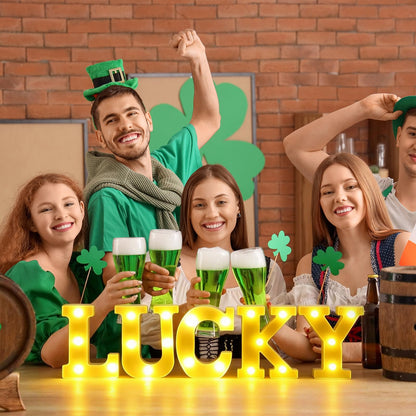 5 PCS Lucky Marquee Light Up Letters St Patricks Day Lucky LED Letter Number Light Sign Centerpieces for Home Table Decor St. Patrick's Day Decoration Saint Patty's Party Night Lamp Banquet Props