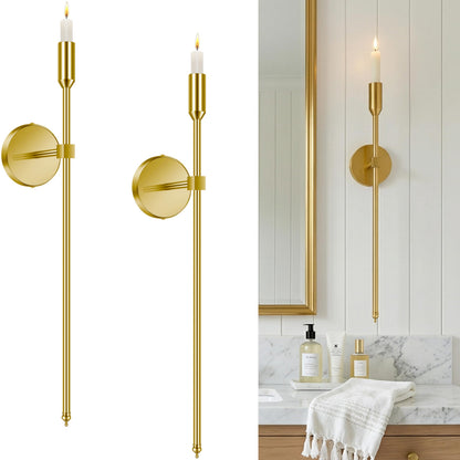 23-inch Large Wall Candle Sconces, Set of 2, Wall Mounted Candle Holder, Modern Chic Home Decor for Bedroom, Dining Room, Living Room (Brass)